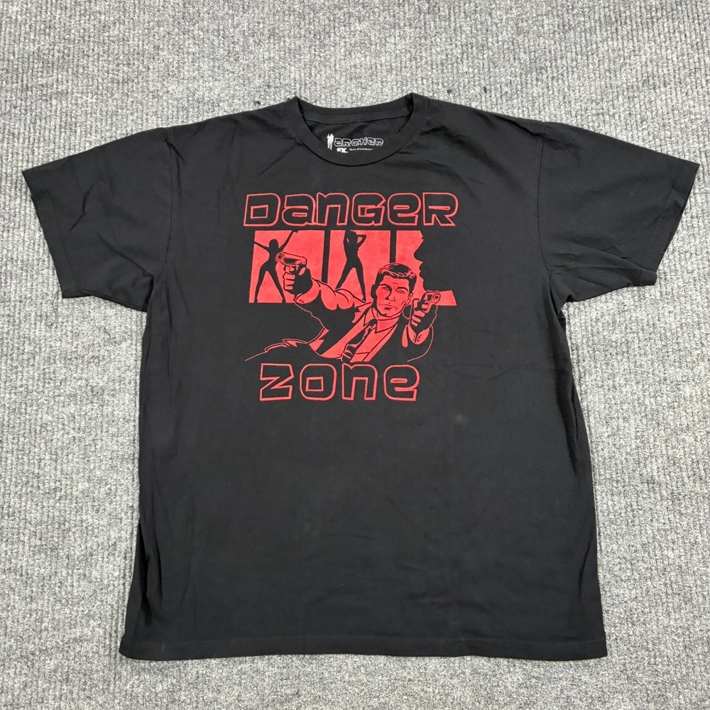 Archer Danger Zone Graphic T-Shirt FX TV Show Mens Size L Black Short Sleeve